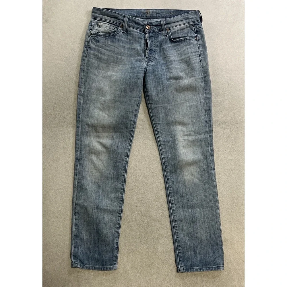 7 Seven For All Mankind Jeans Women 27 Blue Josefina Skinny Boyfriend Button Fly